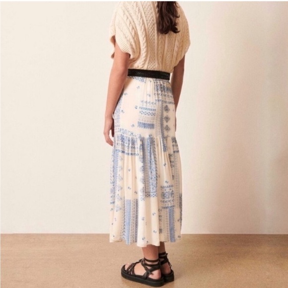 Ba&sh Londer Midi Skirt Bandana Print Ecru Cream / Blue Sz M/US 6 NWT - Picture 2 of 13